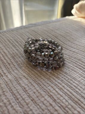 Silver Beaded Stretch Bracelet Stack - Women Jewelry